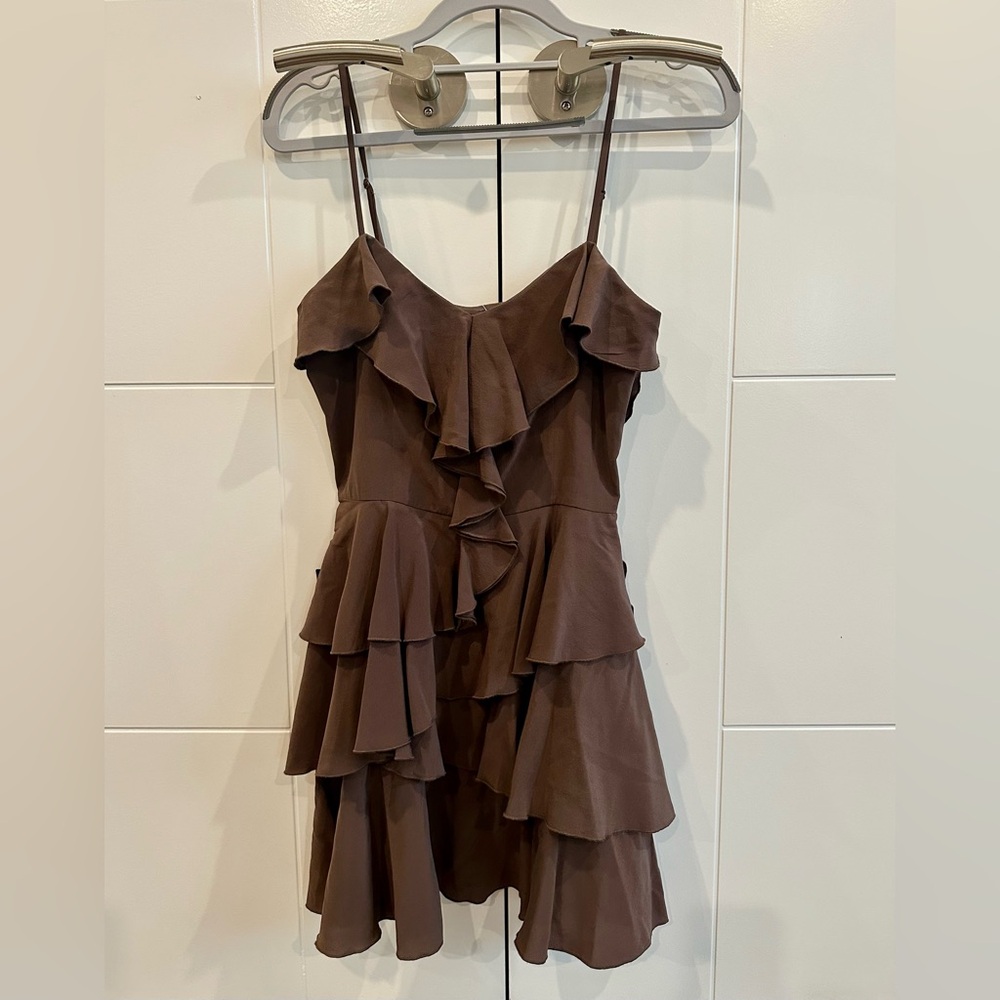 bebe Chocolate Brown Ruffle Mini Dress